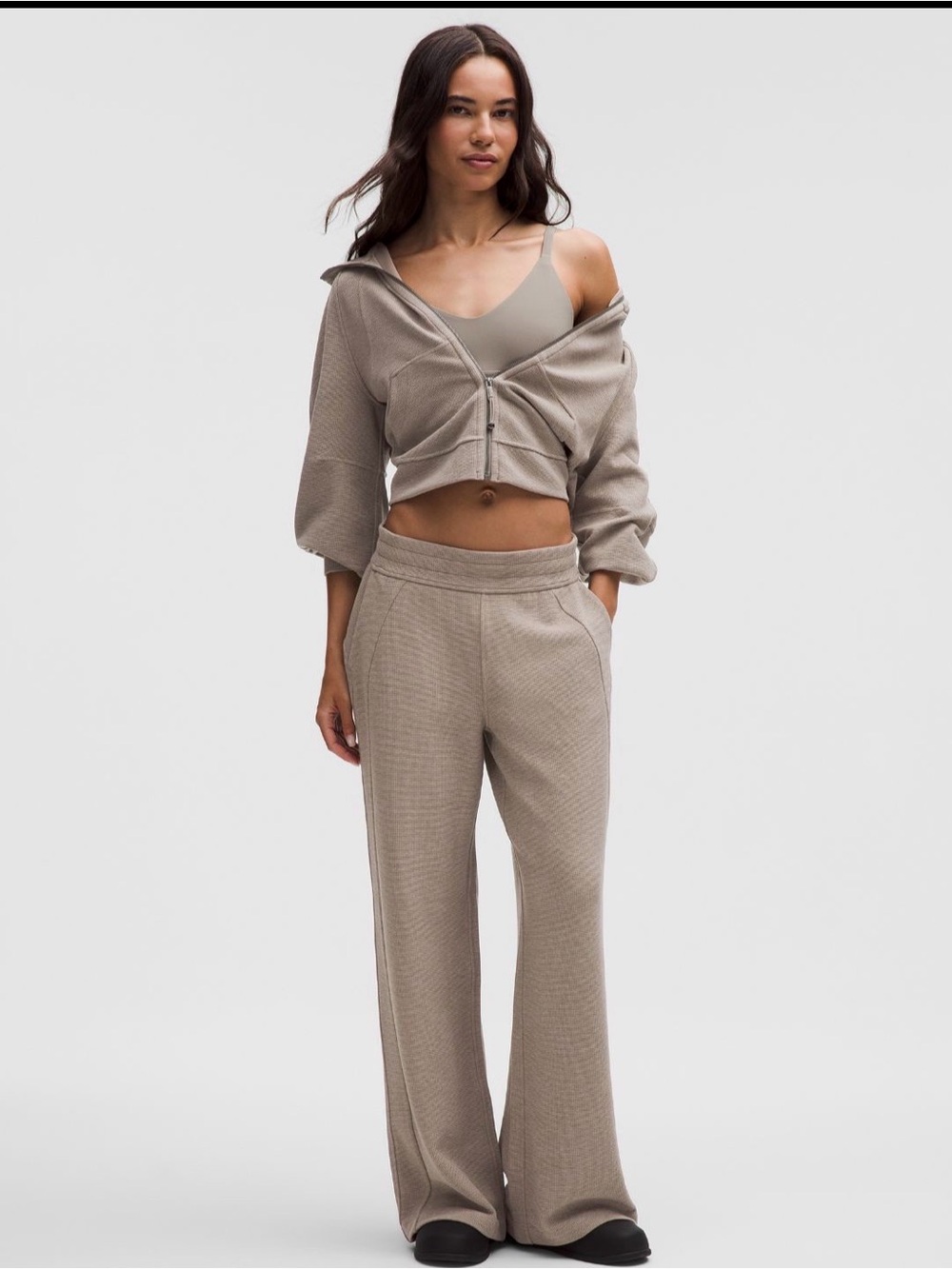 EUC Women’s Lululemon Scuba Mid Rise Wide-Leg Waffle Pants Ash Grey - Size Large
